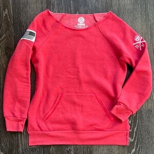 Red Crewneck Sweatshirt with Flag Patch